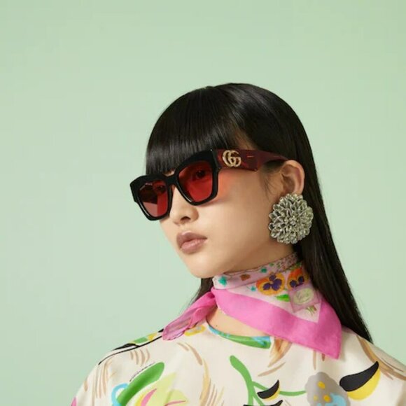 Gucci GG1422S 005 BRAND NEW Sunglasses Black Havana Rust Square Women main image 8